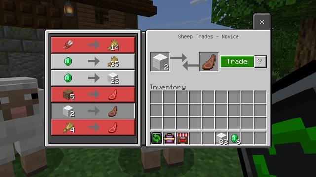 Screenshot of the Minecraft Bedrock Marketplace product Mob Trades created by Cubed Creations.