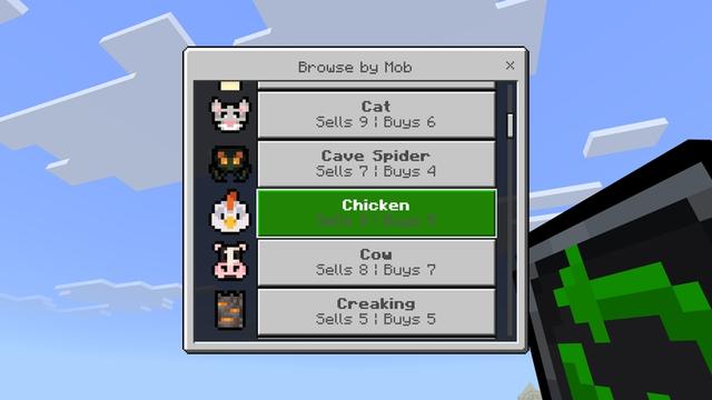 Screenshot of the Minecraft Bedrock Marketplace product Mob Trades created by Cubed Creations.