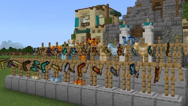 Screenshot of the Minecraft Bedrock Marketplace product More Weapons created by Cubed Creations.