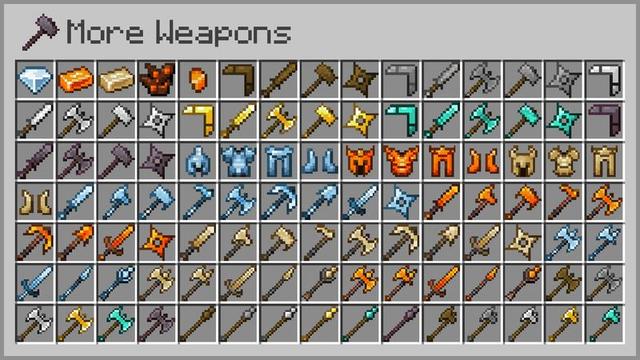 Thumbnail of the Minecraft Bedrock Marketplace product More Weapons created by Cubed Creations.