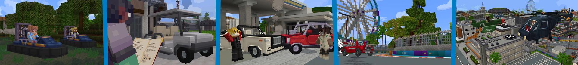 Panorama of the Minecraft Bedrock Marketplace product Vehicles Pack created by Cubed Creations.
