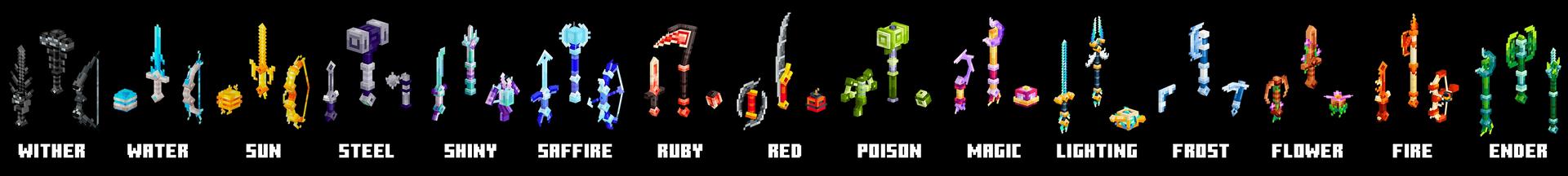 Panorama of the Minecraft Bedrock Marketplace product Weapons Fusion Add-On created by Cubed Creations.