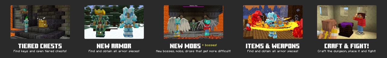Panorama of the Minecraft Bedrock Marketplace product Craftable Dungeons Add-On created by Cubical.