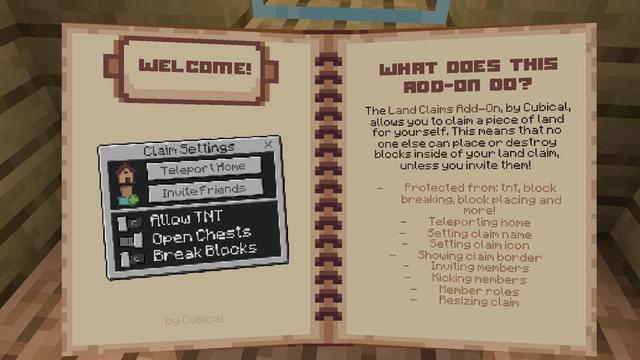 Screenshot of the Minecraft Bedrock Marketplace product Land Claims Add-On created by Cubical.