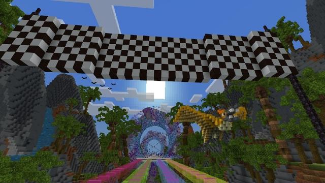 Screenshot of the Minecraft Bedrock Marketplace product Mega Lucky Block Race created by Cynosia.