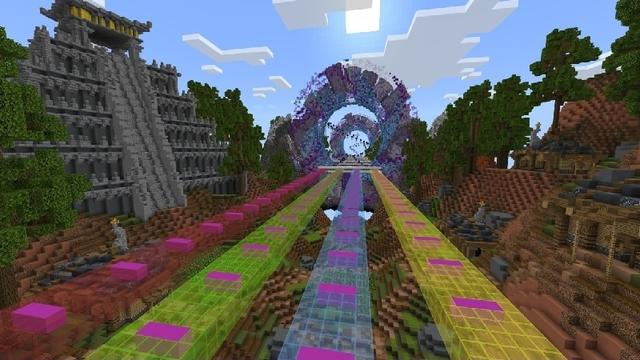 Screenshot of the Minecraft Bedrock Marketplace product Mega Lucky Block Race created by Cynosia.