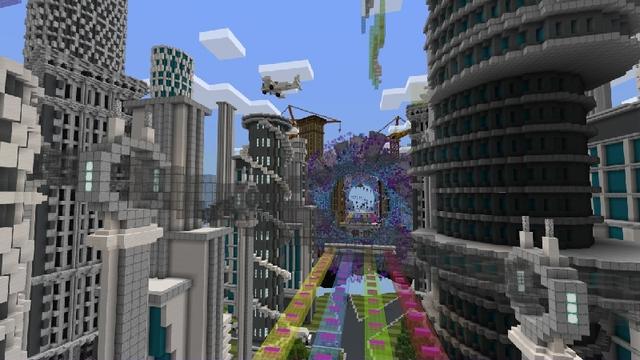 Screenshot of the Minecraft Bedrock Marketplace product Mega Lucky Block Race created by Cynosia.