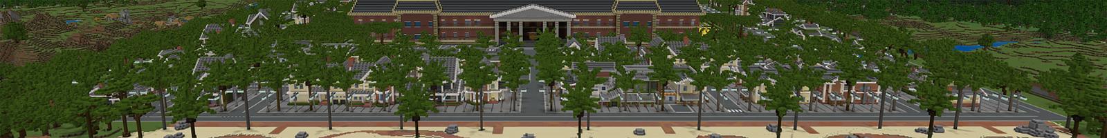 Panorama of the Minecraft Bedrock Marketplace product School City created by Cypress Games.