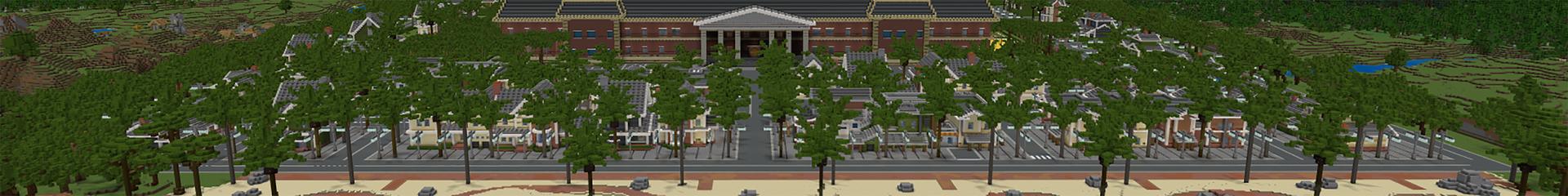 Panorama of the Minecraft Bedrock Marketplace product School City created by Cypress Games.