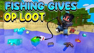 Thumbnail of the Minecraft Bedrock Marketplace product Fishing Gives OP Loot created by Dalibu Studios.