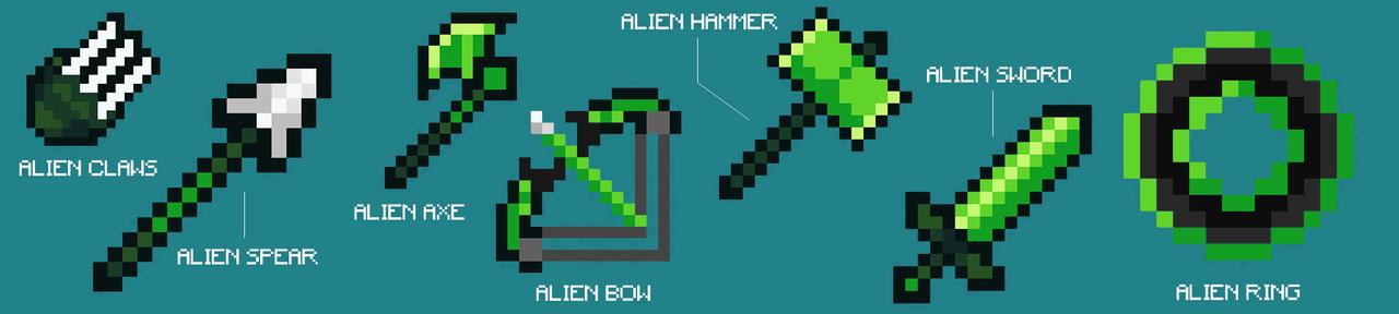 Panorama of the Minecraft Bedrock Marketplace product Alien Weapons created by Dark Lab Creations.