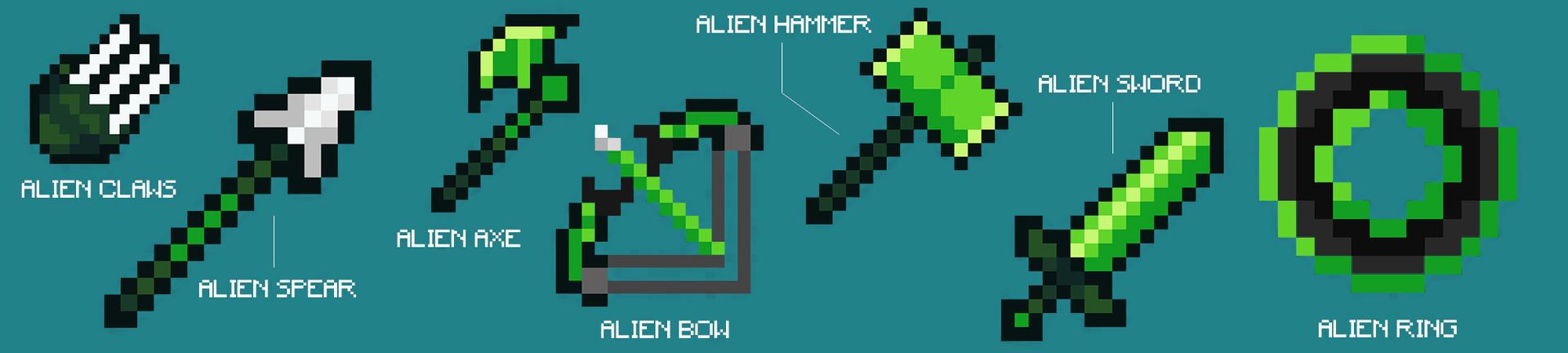 Panorama of the Minecraft Bedrock Marketplace product Alien Weapons created by Dark Lab Creations.