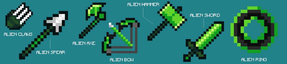 Panorama of the Minecraft Bedrock Marketplace product Alien Weapons created by Dark Lab Creations.
