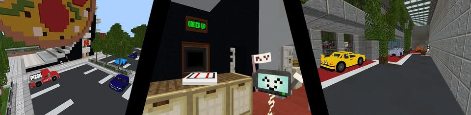 Panorama of the Minecraft Bedrock Marketplace product Pizza Delivery Simulator created by DeliSoft Studios.