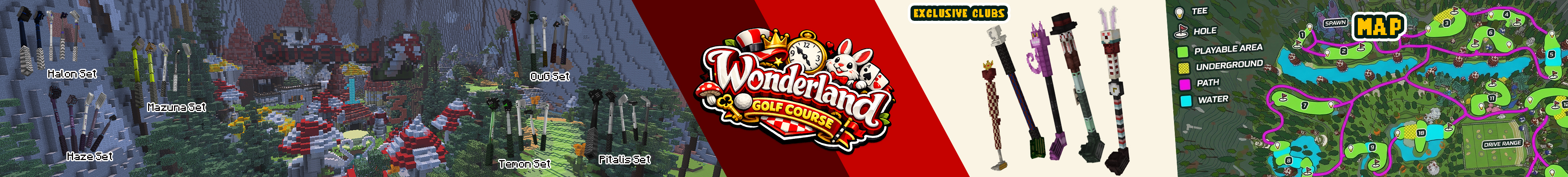Panorama of the Minecraft Bedrock Marketplace product Wonderland Golf Course created by DeliSoft Studios.