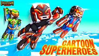 Thumbnail of the Minecraft Bedrock Marketplace product Cartoon Superheroes created by Dig Down Studios.