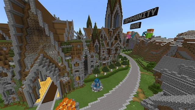 Screenshot of the Minecraft Bedrock Marketplace product Community Hub created by Dig Down Studios.