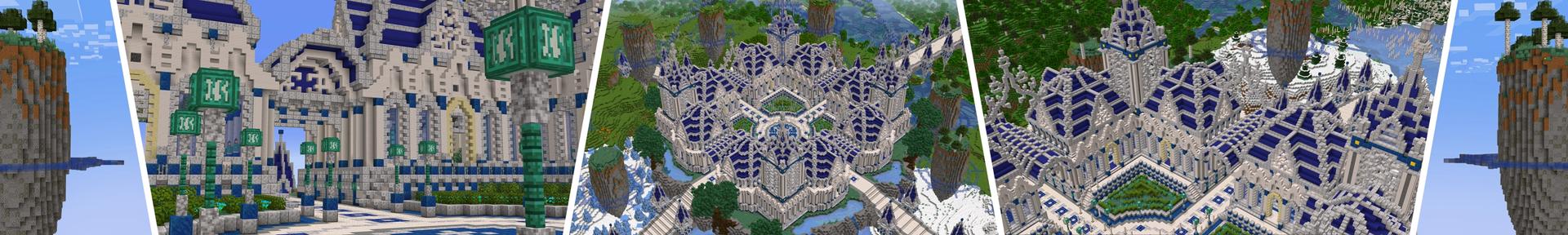 Panorama of the Minecraft Bedrock Marketplace product Fantasy Community Hub created by Dig Down Studios.