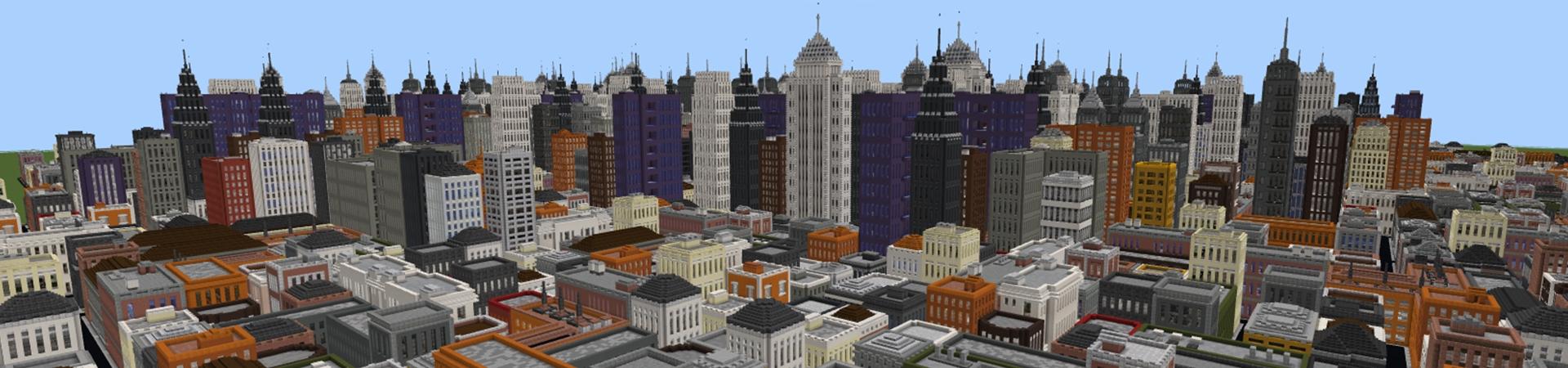 Panorama of the Minecraft Bedrock Marketplace product Infinity City created by Dig Down Studios.
