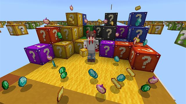 Screenshot of the Minecraft Bedrock Marketplace product Lucky Block Infinity created by Dig Down Studios.