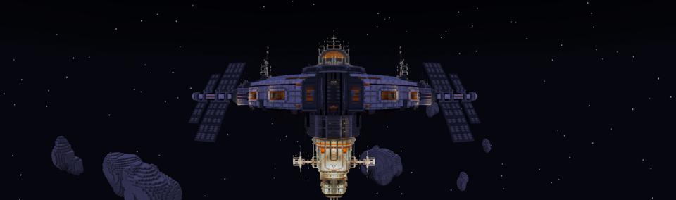 Panorama of the Minecraft Bedrock Marketplace product Space Station created by A30x1.