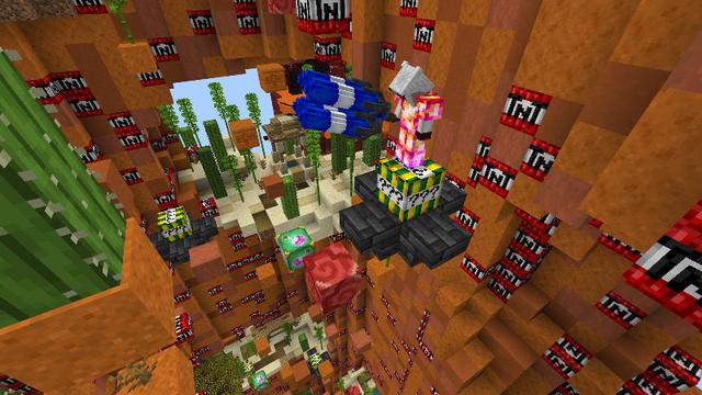 Screenshot of the Minecraft Bedrock Marketplace product TNT Lucky Block Tower created by Doctor Benx.