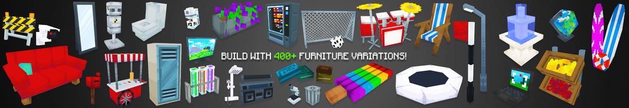 Panorama of the Minecraft Bedrock Marketplace product 400+ Furniture Add-On created by Dodo Studios.