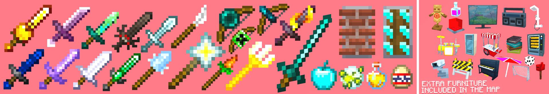 Panorama of the Minecraft Bedrock Marketplace product Combine Weapons created by Dodo Studios.