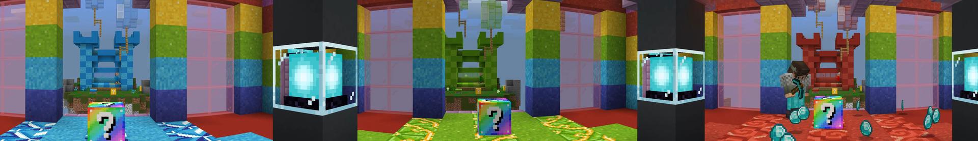 Panorama of the Minecraft Bedrock Marketplace product Crazy Lucky Block Bed Wars created by Dodo Studios.