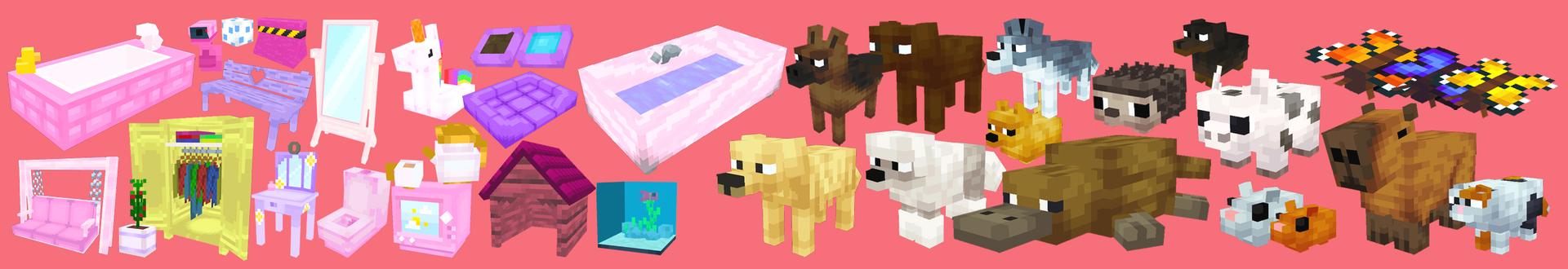 Panorama of the Minecraft Bedrock Marketplace product Cute Furniture + Pets created by Dodo Studios.