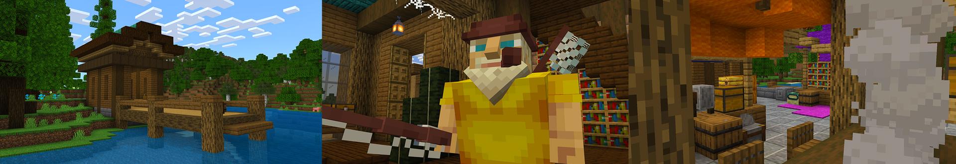 Panorama of the Minecraft Bedrock Marketplace product Fishing Gives OP Loot created by Dodo Studios.