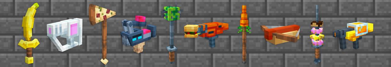 Panorama of the Minecraft Bedrock Marketplace product Food Weapons created by Dodo Studios.