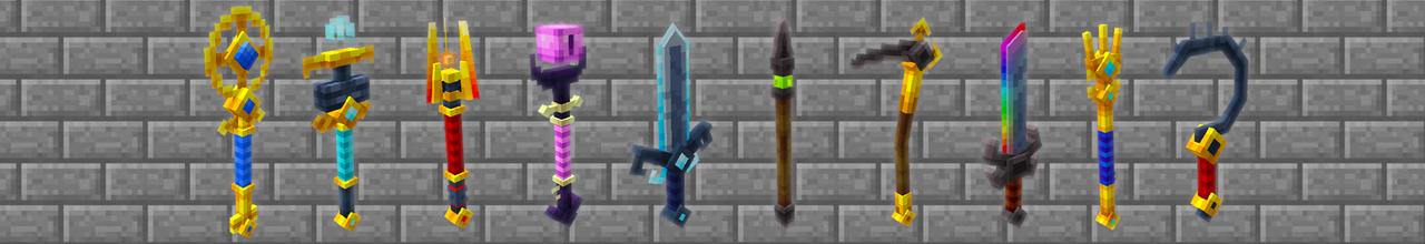 Panorama of the Minecraft Bedrock Marketplace product God Weapons created by Dodo Studios.