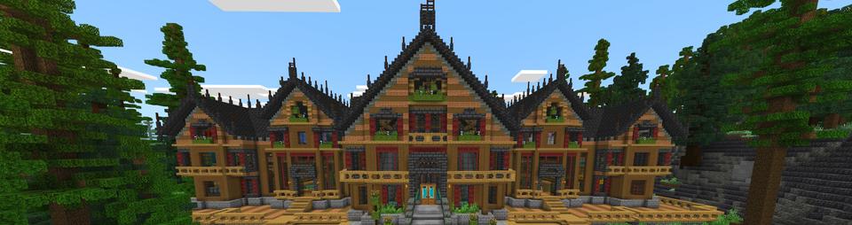 Panorama of the Minecraft Bedrock Marketplace product Mega Wooden Mansion created by Dodo Studios.