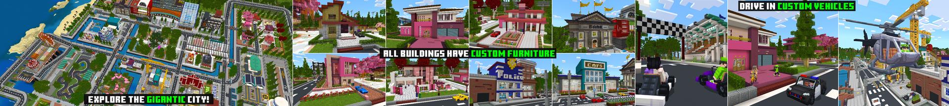 Panorama of the Minecraft Bedrock Marketplace product Modern City created by Dodo Studios.