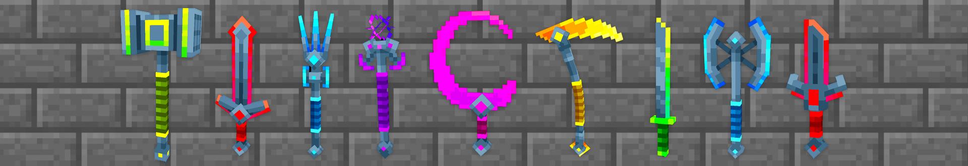 Panorama of the Minecraft Bedrock Marketplace product Neon Weapons created by Dodo Studios.