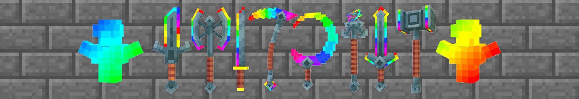 Panorama of the Minecraft Bedrock Marketplace product Rainbow Weapons created by Dodo Studios.