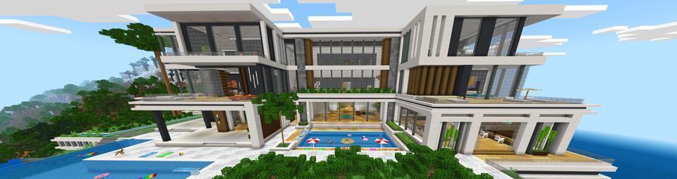 Panorama of the Minecraft Bedrock Marketplace product Realistic Modern Mansion created by Dodo Studios.