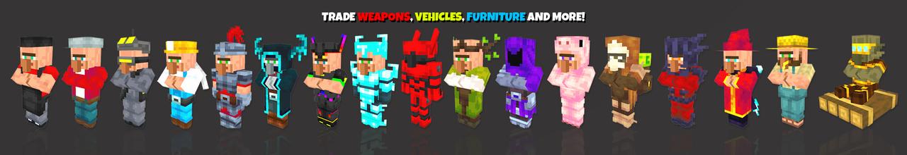 Panorama of the Minecraft Bedrock Marketplace product Traders++ Add-On created by Dodo Studios.