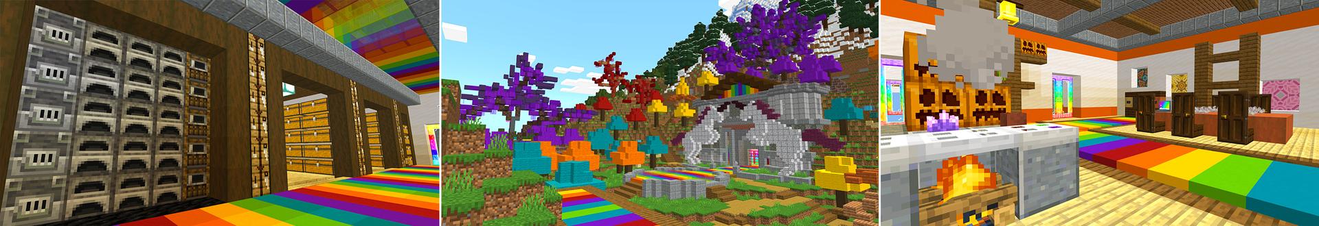 Panorama of the Minecraft Bedrock Marketplace product Ultimate Rainbow Base created by Dodo Studios.