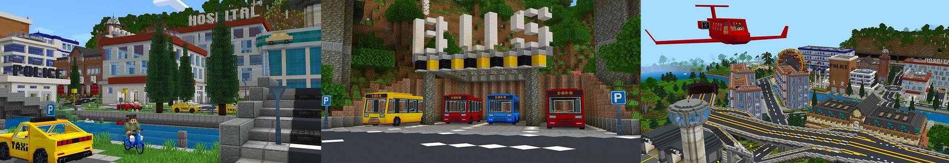 Panorama of the Minecraft Bedrock Marketplace product Vehicles Expansion created by Dodo Studios.
