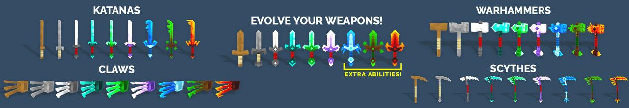 Panorama of the Minecraft Bedrock Marketplace product WEAPONS EVOLVE created by Dodo Studios.