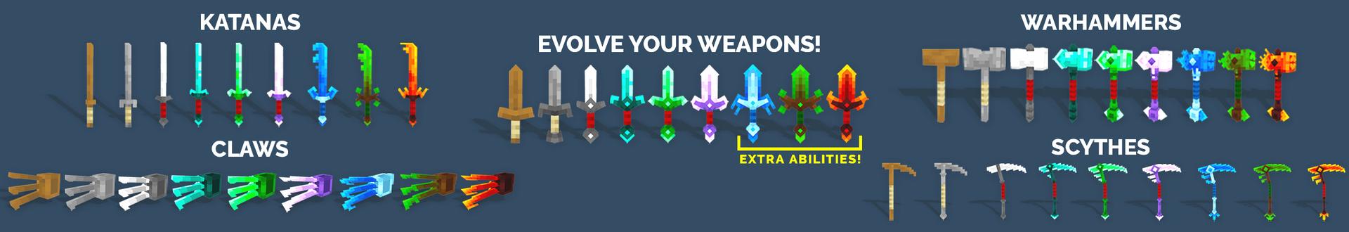 Panorama of the Minecraft Bedrock Marketplace product WEAPONS EVOLVE created by Dodo Studios.