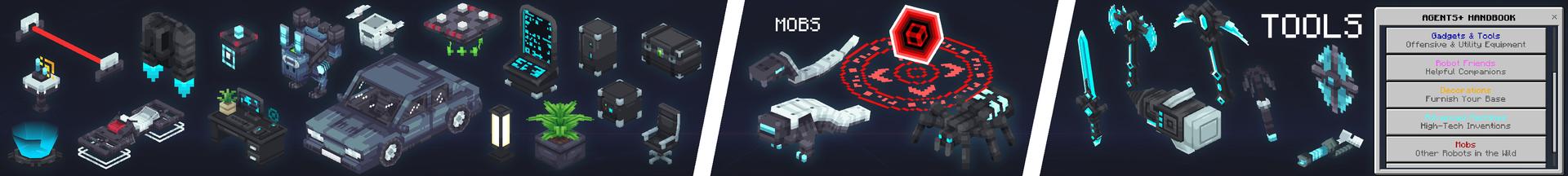 Panorama of the Minecraft Bedrock Marketplace product Agents+ created by DogHouse.