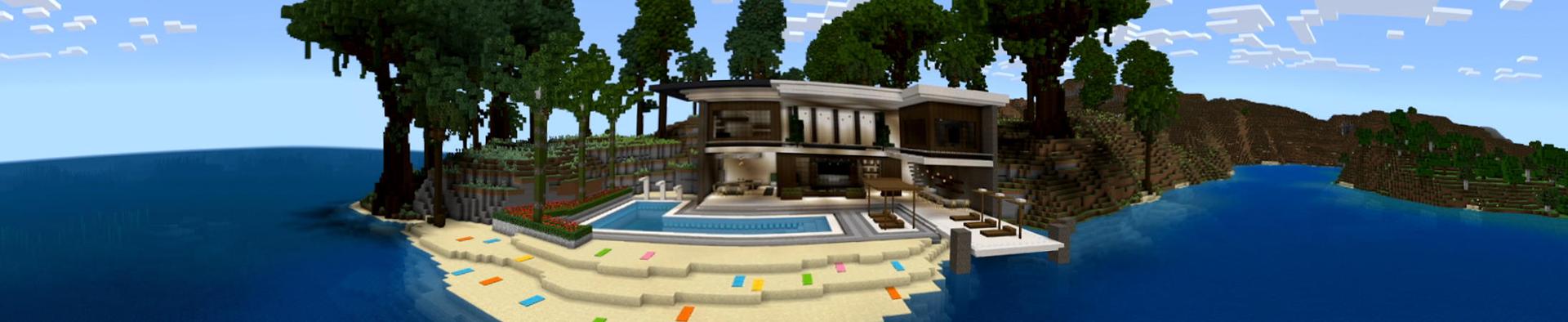 Panorama of the Minecraft Bedrock Marketplace product Holiday Mansion created by Eco Studios.