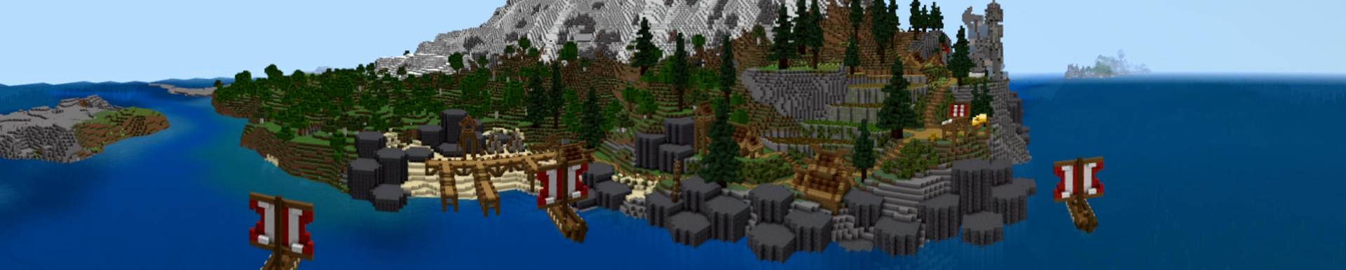 Panorama of the Minecraft Bedrock Marketplace product Viking Village created by Eco Studios.