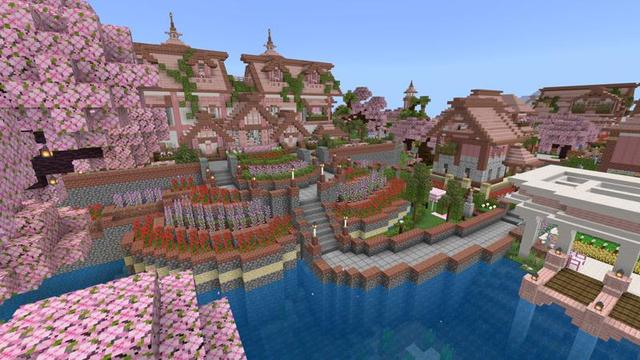 Screenshot of the Minecraft Bedrock Marketplace product Cherry Blossom Villa created by Eescal Studios.