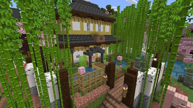 Screenshot of the Minecraft Bedrock Marketplace product Cherry Blossom Villa created by Eescal Studios.