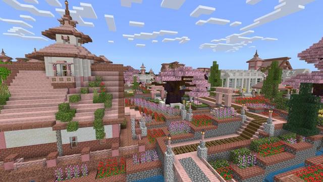 Screenshot of the Minecraft Bedrock Marketplace product Cherry Blossom Villa created by Eescal Studios.