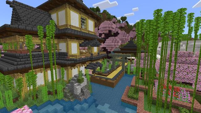 Screenshot of the Minecraft Bedrock Marketplace product Cherry Blossom Villa created by Eescal Studios.